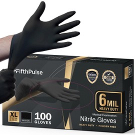 6 Mil Black Nitrile Gloves X Large, 100 Count Heavy-Duty Disposable Gloves for Mechanics, Food Prep, and Medical Use - Powder-Free, Latex-Free, Extra Thick & Puncture-Resistant Rubber Glove