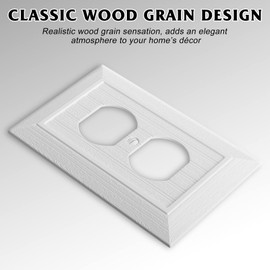 Modern Decorative Wall Plate Switch Plate Outlet Cover, Vintage Retro Wood Grain Design(Single Duplex-4 Pack, White)