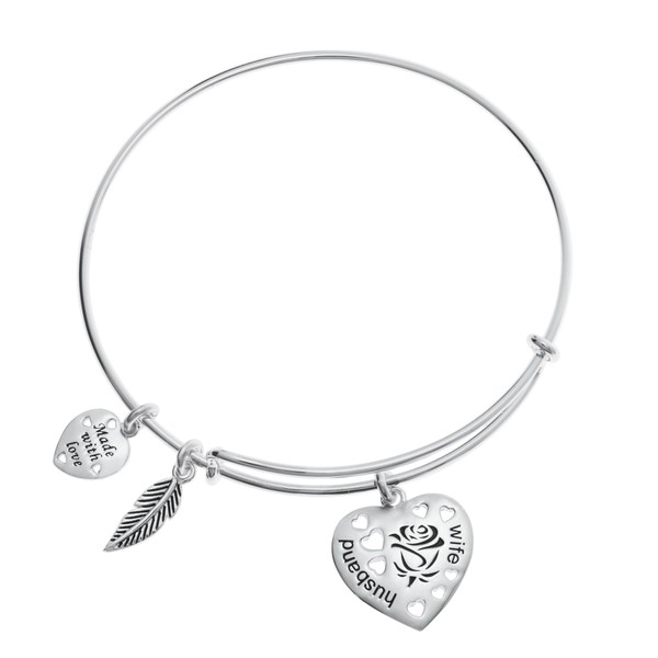 Qina C Sterling Silver Rose Husband & Wife Heart Feather