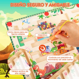 SHANDABULIU Juguetes Sensoriales de Colores, Laberinto Magnético, Juego de Combinar Colores y Números, Juguetes para Apilar y Encajar, para Niños y Niñas (Dinosaurio)