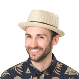 Lipodo Diamond Crown Straw Hat for Men and Women - Sun Hat Made in Italy - Hat Made of 100% Straw - Pork Pie for Spring/Summer, natural