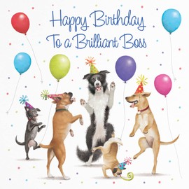 Hunts England - Boss Birthday Card - Dancing Dogs - Happy Birthday - To A Brilliant Boss - Luxury Birthday Card For Boss - Milo's Gallery - Funny Card