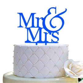 JIEEIN Mr and Mrs - Decoración para tarta de novia y novio, boda, compromiso, aniversario de boda, decoración para tartas (acrílico azul zafiro)