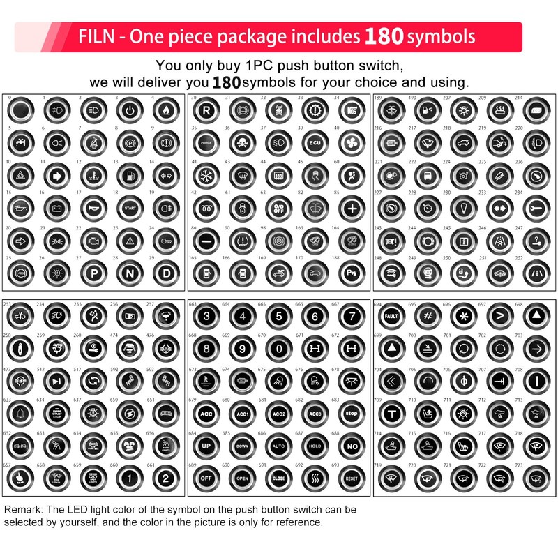 FILN 2-Pack 19mm White LED Latching Push Button Switch, 12V-24V