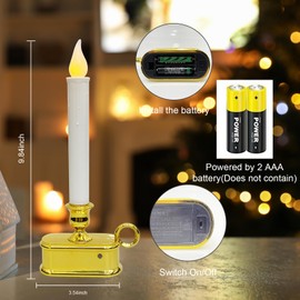 4 Pcs Christmas Electric Window Candles,10 Inch LED Taper Candles Battery Operated Window Candle with Sensor Dusk to Dawn,Christmas Candles for Windows Wedding Bedroom,Gold Base