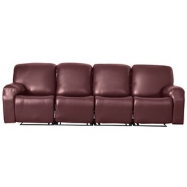 vctops 10 Pieces Waterproof Faux PU Leather Recliner Sofa Covers Stretch Soft 4 Seats Couch Cover Anti-Slip Sofa Slipcover Furniture Protector with Elastic Bottom for Kids Pet(Wine Red,4 Seat)