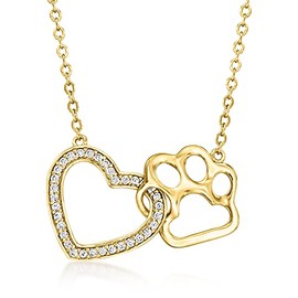 Ross-Simons 0.30 ct. t.w. White Topaz Heart and Paw Print Necklace in 18kt Gold Over Sterling. 18 inches
