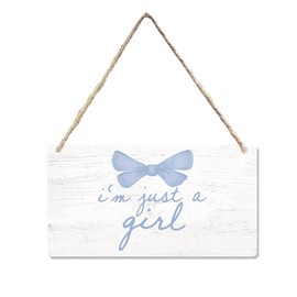CGBHW Coquette Girl Blue Bow Wooden Sign, Cute Girly Preppy Decor, Bachelorette Party Hanging Sign Wall Decor for Girls Teens Women, Girly Bedroom College Dorm Apartment Door Decor 12 x 6 Inch Pediments
