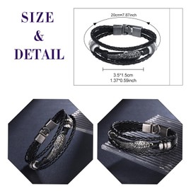 Feilok Feather Angel Wings Bracelet Men's Leather Bracelet Braided Bracelet Leather Bangle with Magnetic Clasp, Leather