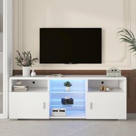 CITYLIGHT Modern TV Stand for 32-60 inch TV, LED Television Table Center Media Console with Drawer and Led Lights, Matt Entertainment Center for Living Game Room Bedroom, White
