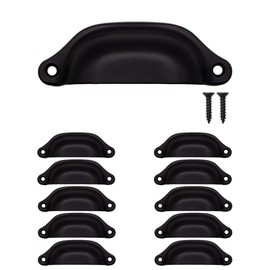 Fuxxer® 10 x Antique Drawer Handles, Shells, Retro Design, 98 x 32 mm, Black