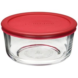 Anchor Hocking Classic Glass Food Storage Container with Lid, Red, 4 Cup