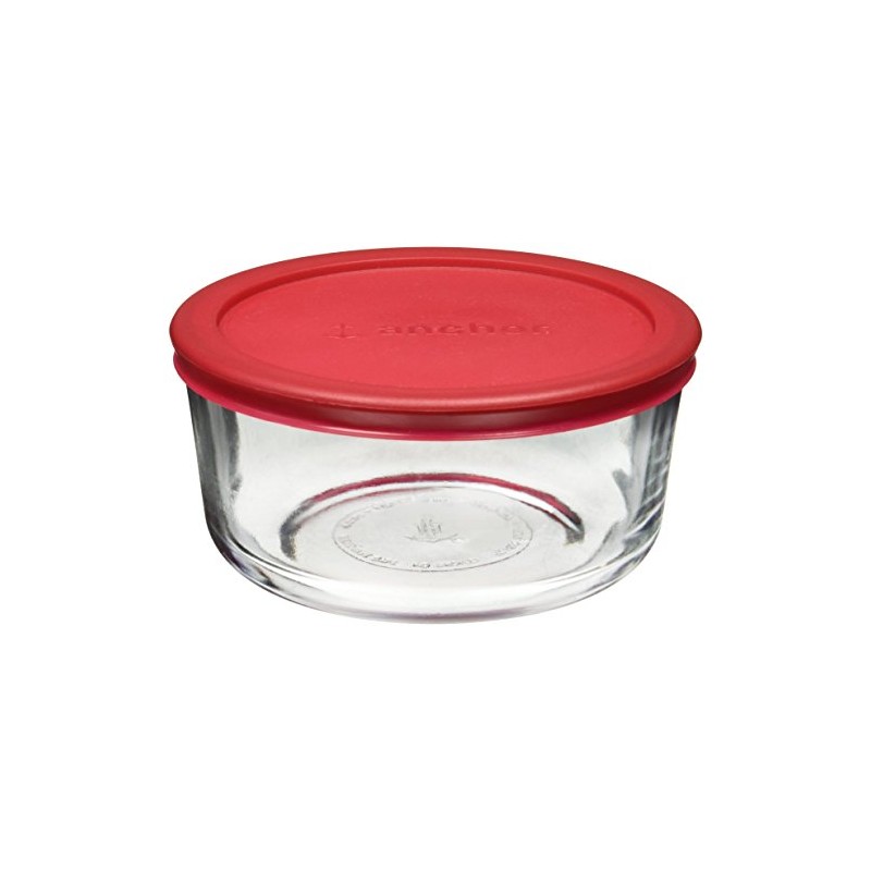 Anchor Hocking Classic Glass Food Storage Container with Lid, Red,