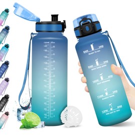 Water Bottle 1.5 L, Leak-Proof, Water Bottle with Time Marking, Sports Water Bottle with Filter, BPA-Free, Sports Water Bottle for Gym, Bike, Office, Outdoor, Adults, School, Yoga