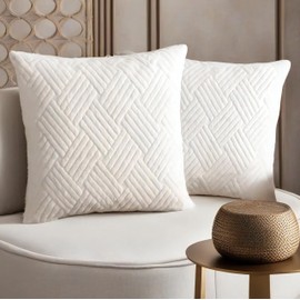 Throw Pillow Covers Set of 2 Fuzzy Striped Soft Pillowcase with Faux Fur Cushion Covers Decorative Home Decor for Couch Sofa Bed Bedroom Livingroom (22x22, Off White)