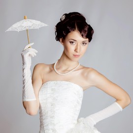 Mini Lace Parasol Umbrella - Tiny White Vintage Wedding Bridal Umbrella for Photo Props Wedding Table Decoration Wedding Guest Small Parasol, 15x26cm