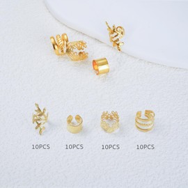 Yamel Gold Hair Cuffs Hair Jewelry for Braids Accessories 40 Pieces Adjustable Metal Hair Rings Non-Piercing Ear Clips Gold Hair Accessories for Women and Girls
