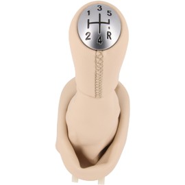 Gear Knob + Gear Stick Boot Set 5 Gears Suitable for Renault Thalia 2 2008-2013, Plug & Play, Car Gear Lever Gear Stick Gaiter with Frame, Beige