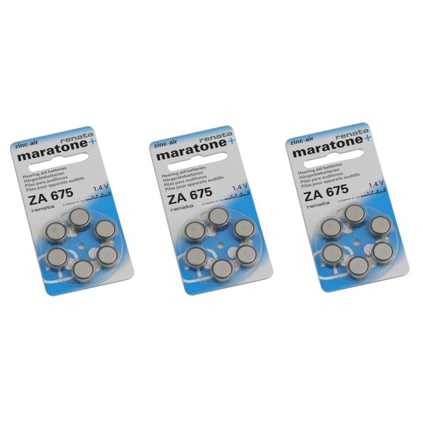 Renata Hearing Aid Battery ZA 675 Maratone Zinc Air Hearing Aid Pack of 6 Pcs (3 Pack of ZA 675)