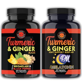 Angry Supplements Turmeric Curcumin & Ginger Maxx, 95% Curcuminoids with Black Pepper, Joint Support, Antioxidant Blend w. Bromelain, Omega 3 & Quercetin (AM/PM Bundle, 120ct Total)