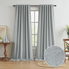 Full Blackout Curtains Light Grey 102 Inches Long 2 Panels Set, Extra Long Back Tab Rod Pocket Hook Belt Linen Curtains, Floor to Ceiling Curtains for Bedroom Dining Room,1 Pair, 50W x 102L