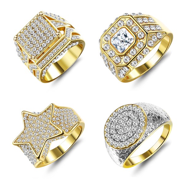 Magitaco 4Pcs 18K Gold Plated Bling Pinky Ring Simulated Diamond