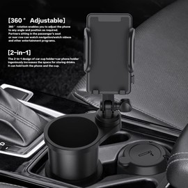 Reswish Car Cup Holder Phone Mount, Universal Auto Cell Phone Stand with Drink Expand Cup Holder,2 in 1 Multifunctional Car Cup Holder Expander with 360° Rotation Phone Mount