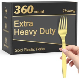 Dealusy 360 Count Extra Heavy Duty Gold Plastic Forks Disposable, BPA-Free, Heat Resistant, Solid and Durable Disposable Forks Bulk, Premium Plastic Forks heavy duty for Party Supply