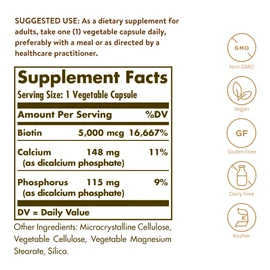 SOLGAR Solgar Biotin 5000 g Vegetable Capsules - Pack of 100