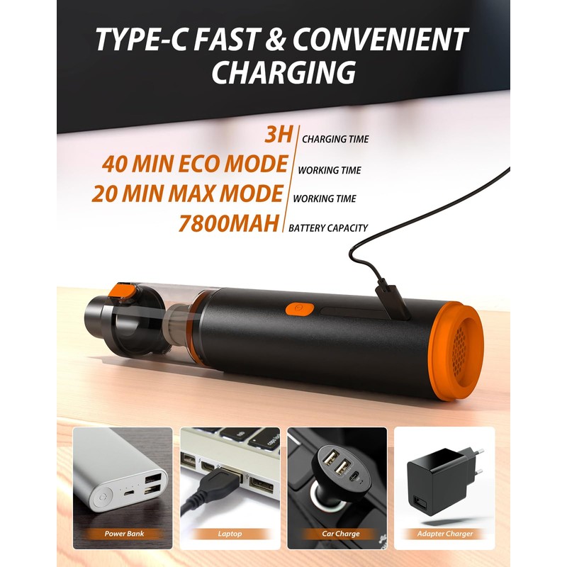 NIMBLYTECH Handheld Car Vacuum Cleaner, 19000Pa High Power Suction &
