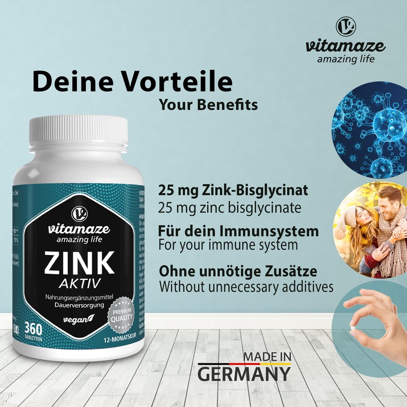 Zinc Bisglycinate High Dosage, 25 mg Zinc per Tablet, 1