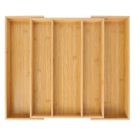 Utoplike Bamboo Expandable Kitchen Drawer Organizer, Adjustable Utensil Holder and Cutlery Tray Organiser, Drawer Divider for Silverware, Flatware, Knives in Kitchen, Bedroom, Living Room, 5 Slot