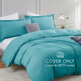 Hearth & Harbor Teal Duvet Cover Queen Size - 3 Piece Queen Duvet Cover Set, Soft Double Brushed Queen Size Duvet Covers with Button Closure, 1 Duvet Cover 90x90 inches and 2 Pillow Shams