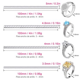 MTQ Ajustador de Anillos, Paquete de 12 Piezas Ajustador de Tamaño de Anillo,Ajustador de Anillo Invisible de Resorte Transparente, 4 Tamaños Ajustables a Casi Cualquier Anillo, Durable y Cómodo.