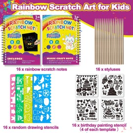 HXDOGSP Scratch Art for Kids: 16 Pack Rainbow Scratch Paper Party Favors - Art Crafts Notebook Suitable for Birthday Gifts/School Crafts Kit/Classroom Prizes for Girls and Boys Aged 4-12