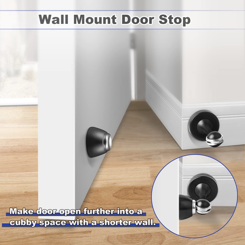 8 Pack Magnetic Door Stops, Black Door Stops, Wall Floor