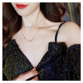 SATPULOT Pearl Necklace Long Women's Wedding Party Graduation Ceremony Fashionable Gold Accessory Formal Invitation Gift Present, Stainless Steel