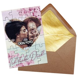 PR Print Royal Photo Puzzle with Heart Motif - I Love You - Includes Envelope with Gold Inlay - Gift for Couples, Love, Valentine's Day - Printed with a Picture - 24 Pieces - 24 Pieces