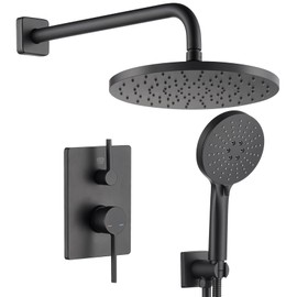 AONEON Bathroom Rainfall Shower System Set with 10'' Rain Shower Head, 3-Setting Handheld Spray, Valve Included Wall Mounted Matte Black SF001MB-D10