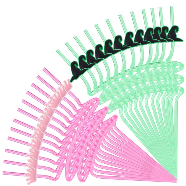Lyreh 24pcs Fun Straws, Reusable Plastic Crown & Witch Hat