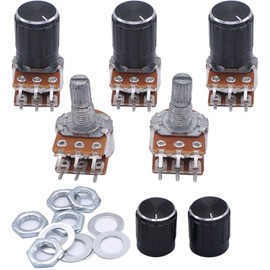 Taiss 5 Pieces 50K Ohm Potentiometer 6 Pins Split Shaft Rotary Linear Dual Taper Audio B Type Volume Control Potentiometer B50K + 5 Pieces Button