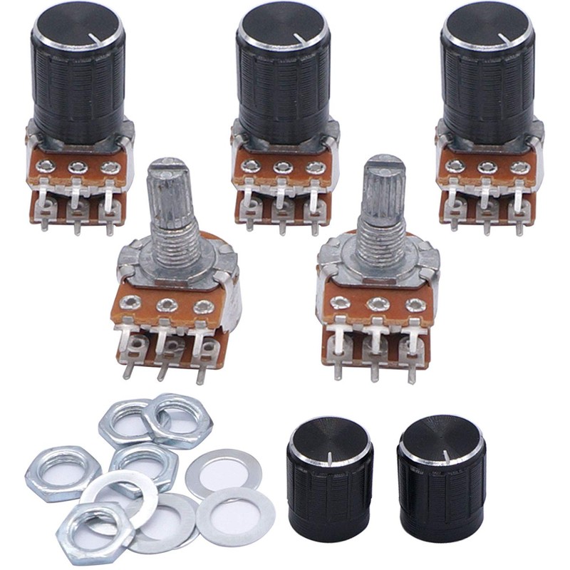 Taiss 5 Pieces 50K Ohm Potentiometer 6 Pins Split Shaft