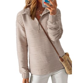 Dokotoo Womens Oversized Half Zip Up Sweatshirts Long Sleeve Shirts Pullover Jackets for Women 2024 Fall Teen Girls Loose Winter Knit Textured Tops Casual Outfits Clothes Apricot XLarge