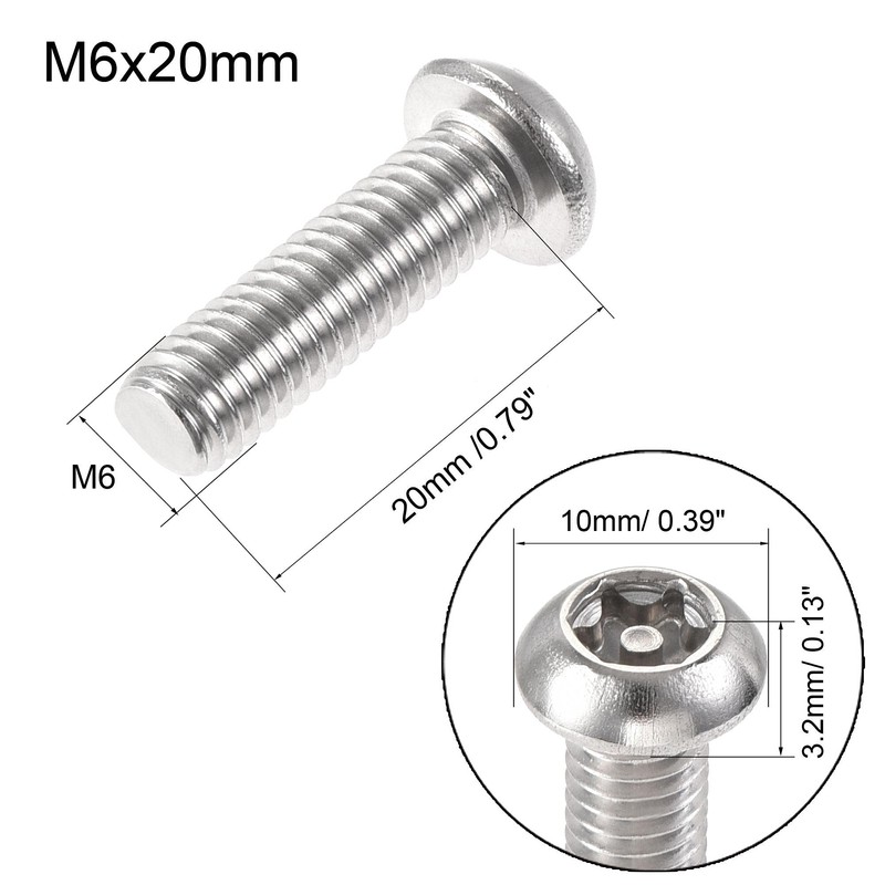 sourcing map M6x20mm Torx Security Machine Screw, 20pcs Pan Head