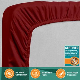 Fitted Sheet Bedding Soft Brushed Fabric, 25cm Side Stretch Deep Pocket, Super King Maroon Size 180 x 200 +25cm