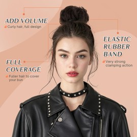 Benehair Human Hair Messy Bun Hair Piece Scrunchies Real Human Hair Wavy Curly Tousled Updo Hairpieces for Women Girls Natural Hair Bun Scrunchies Daily-Medium Brown highlights Dark Blonde