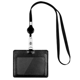 1 Piece ID Card Holder Vertical ID Card Holder Leather Clear ID Window with Lanyard for Men and Women/Teacher/Nurse