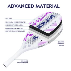 Beach Tennis Paddle Beach Tennis Racket Carbon Fiber with EVA Memory Foam Core-White