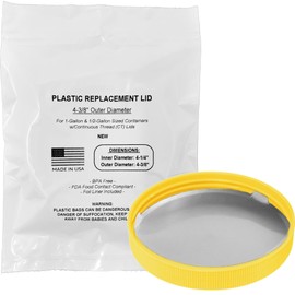 Lid for Half to 1-Gallon Plastic Glass Storage Containers; Fits 1 to 2.5 Gal Barrel Jars; 4-3/8" OD (Taken at Top of Lid) Made in USA; Screw-On Food Grade Cap (Yellow, Foil Liner)