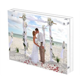 Free Stand Clear Acrylic Picture Frame 4X6 inches Double Sided Magnetic Frameless Photo Frame Desktop Display Best Gifts for Family, Party, Travel